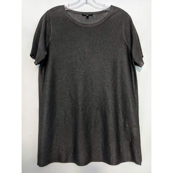 Eileen Fisher Metallic Sheer Short Sleeve Top - Picture 1 of 4